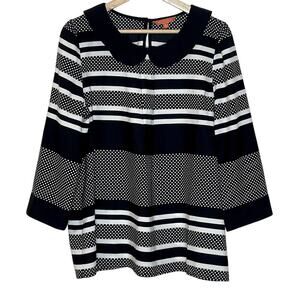 MODCLOTH PETER PAN COLLAR POLKA‎ DOT STRIPE TOP SIZE L